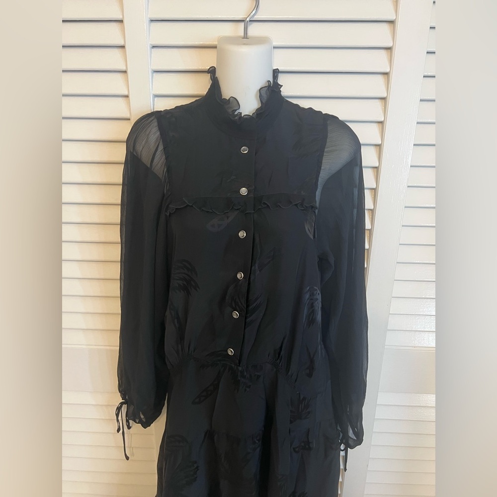 Coach Palm Tree Jacquard Dress Size 0 Black Silk Blend Chiffon - Picture 3 of 9